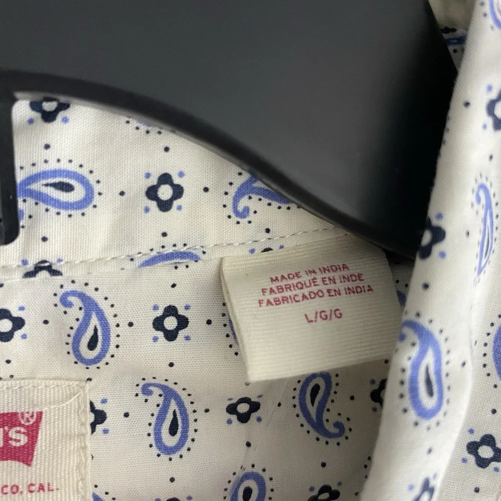 Levi's Men's L Classic Western Standard Fit Shirt‎ Pearl Snap Cream Blue Paisley